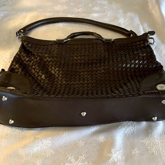 JM Convertible Handbag 3 Ways to Wear Brown Woven Vegan Leather Gorgeous - Picture 10 of 14